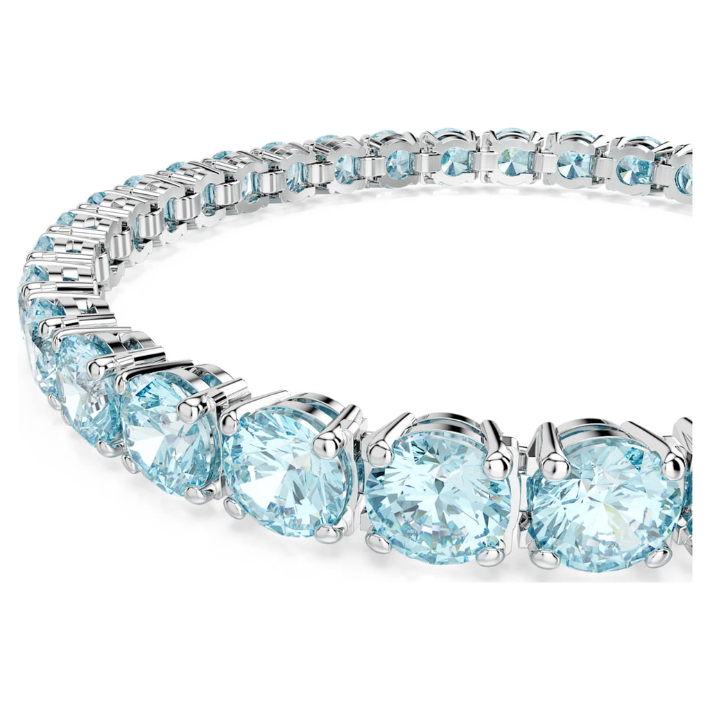 Swarovski Matrix Tennis bracelet Round cut, Blue, Rhodium plated