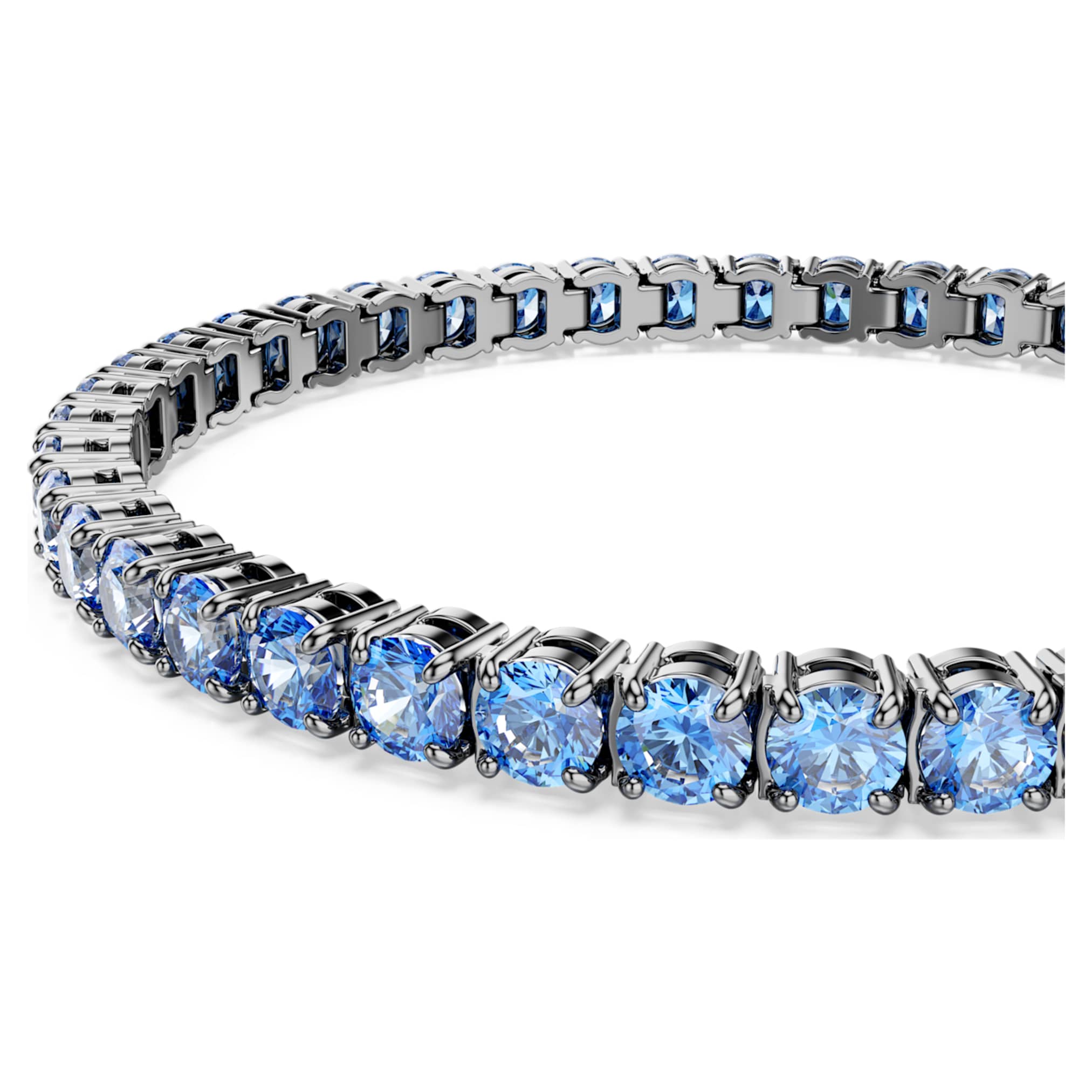 Swarovski Matrix Tennis bracelet Round cut, Blue, Ruthenium plated