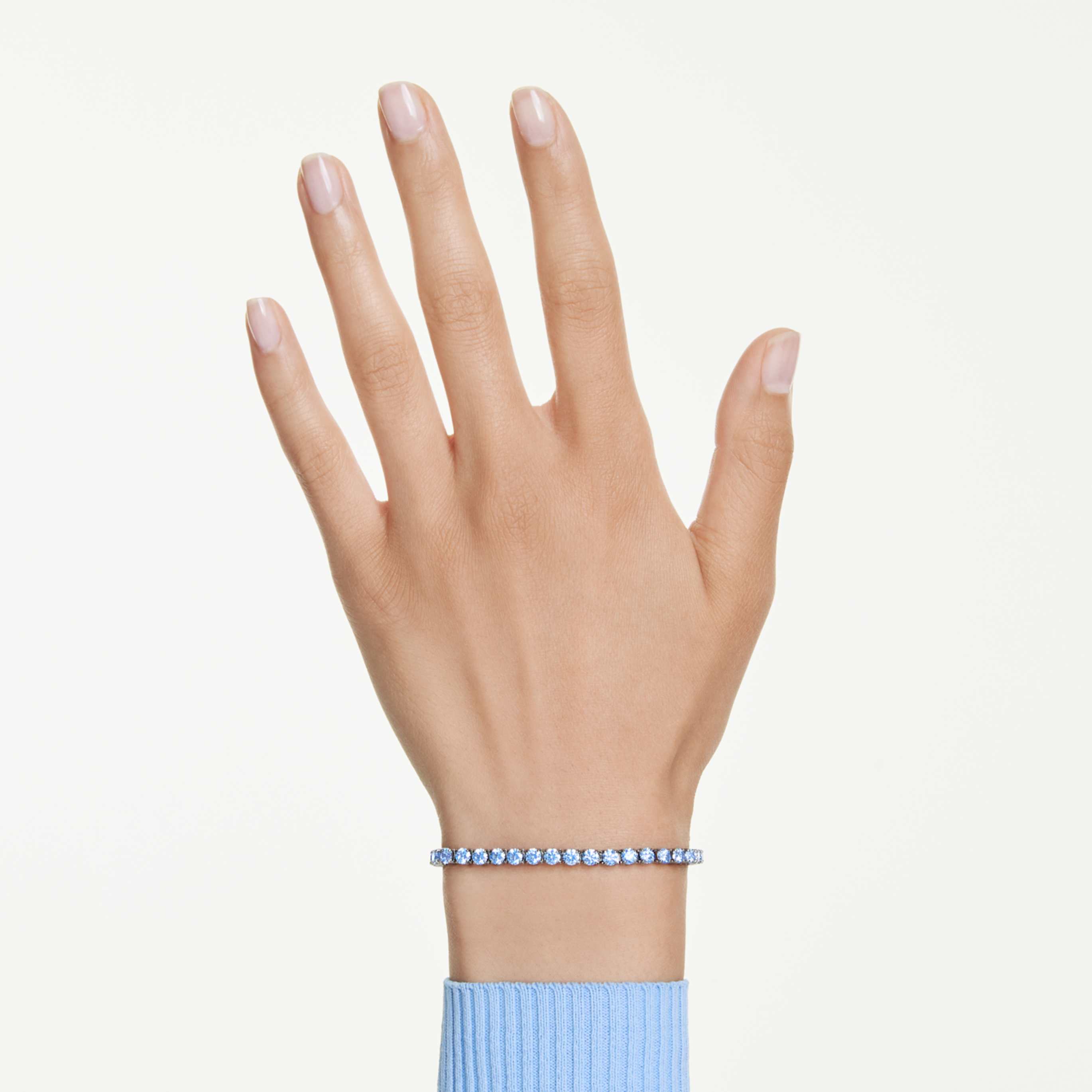 Swarovski Matrix Tennis bracelet Round cut, Blue, Ruthenium plated