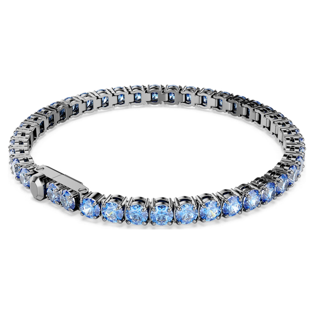 Swarovski Matrix Tennis bracelet Round cut, Blue, Ruthenium plated