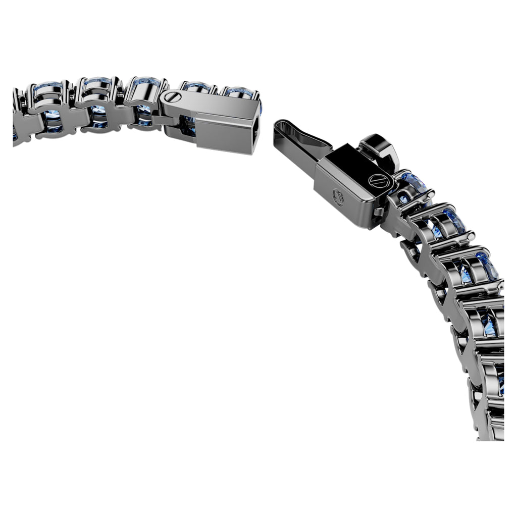 Swarovski Matrix Tennis bracelet Round cut, Blue, Ruthenium plated