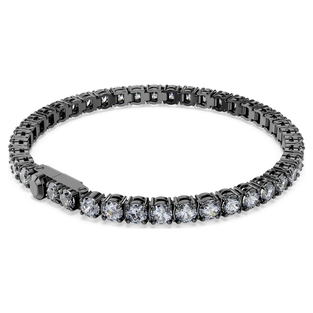 Swarovski Matrix Tennis bracelet Round cut, Gray, Ruthenium plated