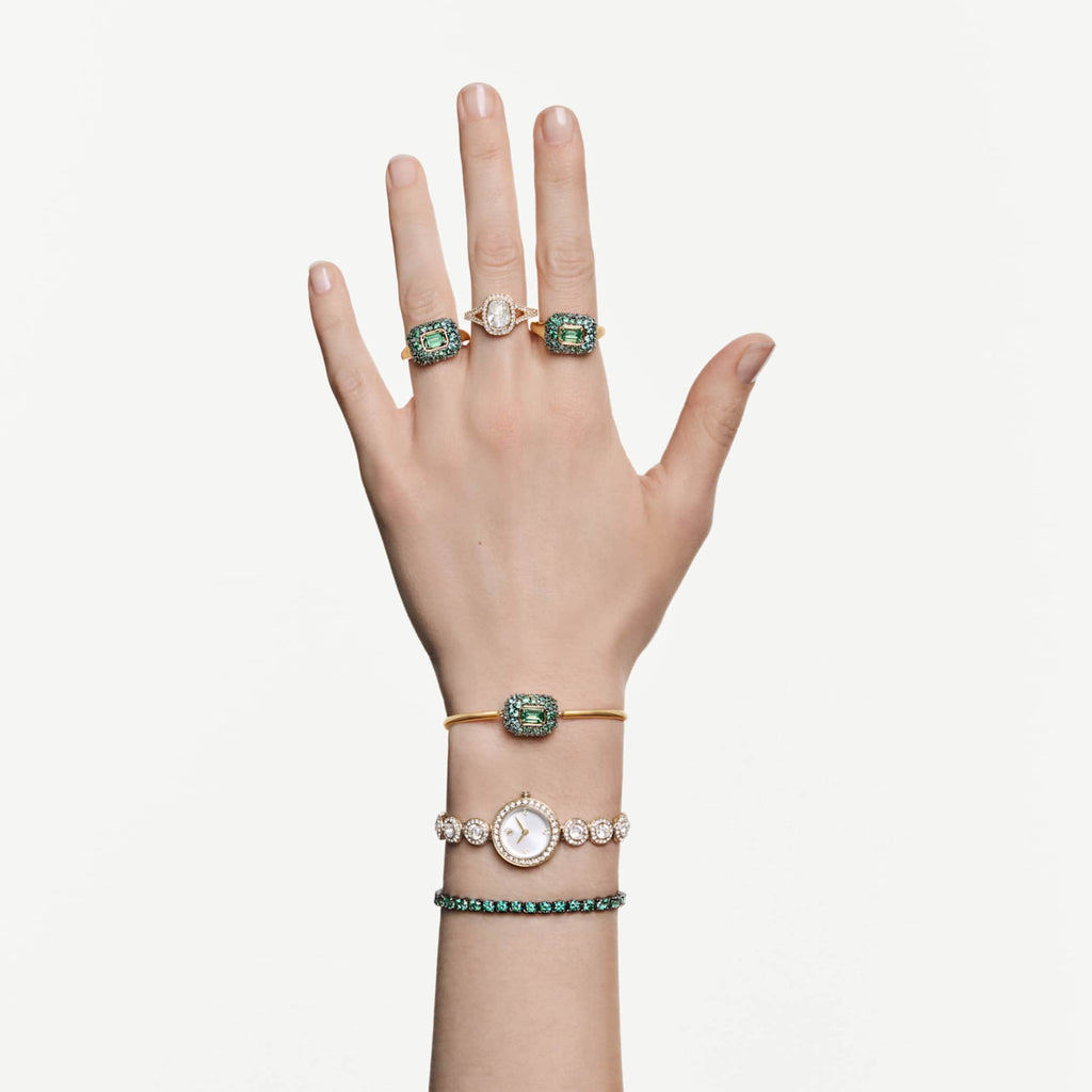 Swarovski Matrix Tennis bracelet Round cut, Green, Ruthenium plated