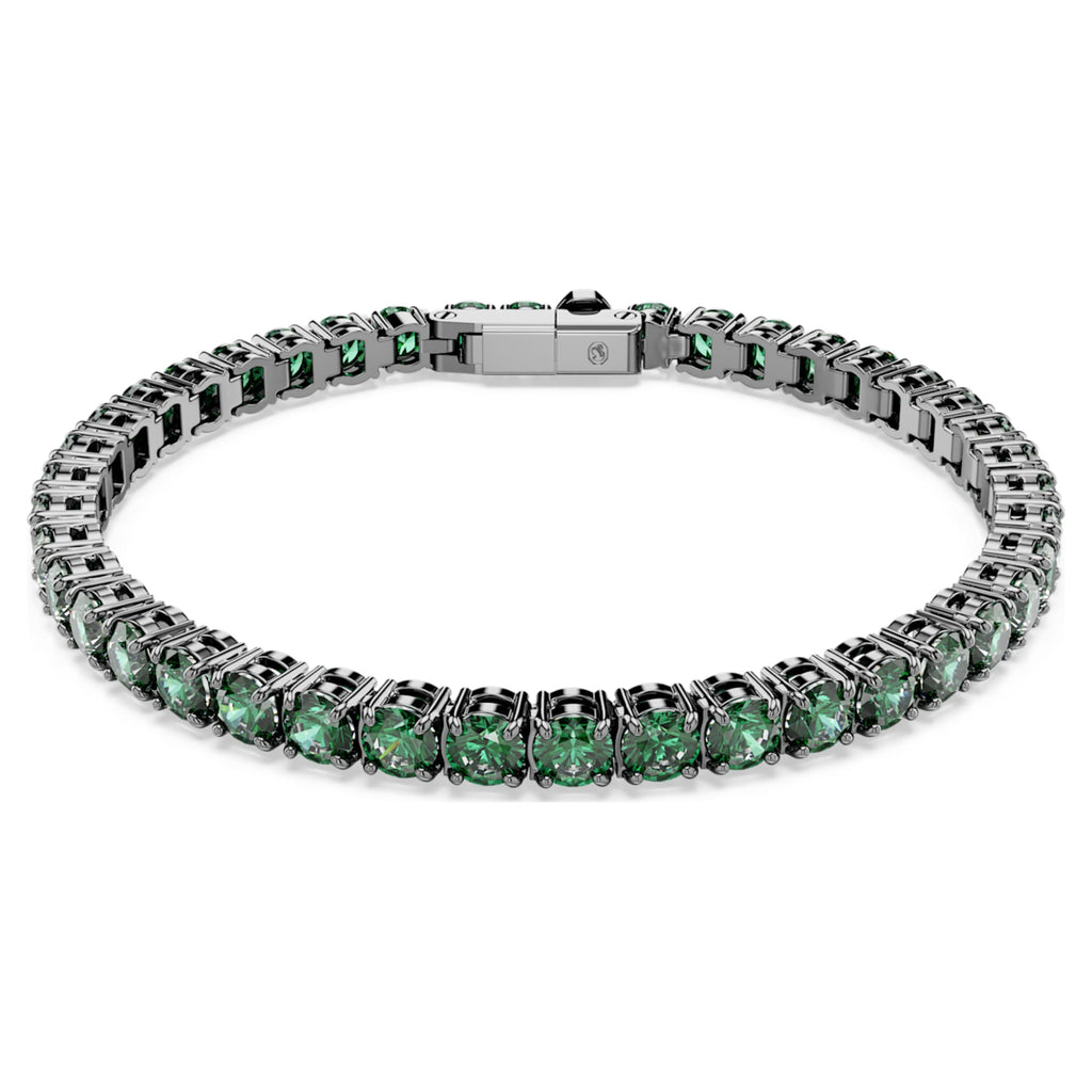 Swarovski Matrix Tennis bracelet Round cut, Green, Ruthenium plated