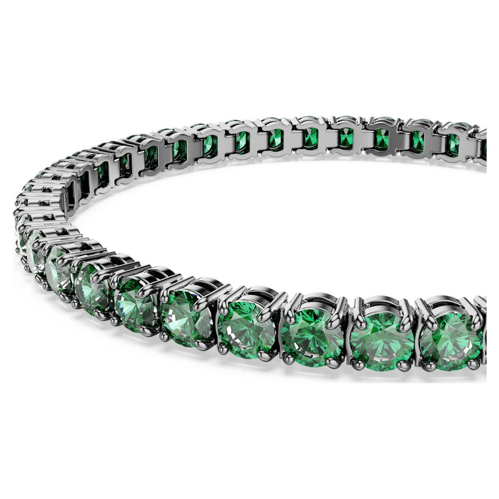 Swarovski Matrix Tennis bracelet Round cut, Green, Ruthenium plated