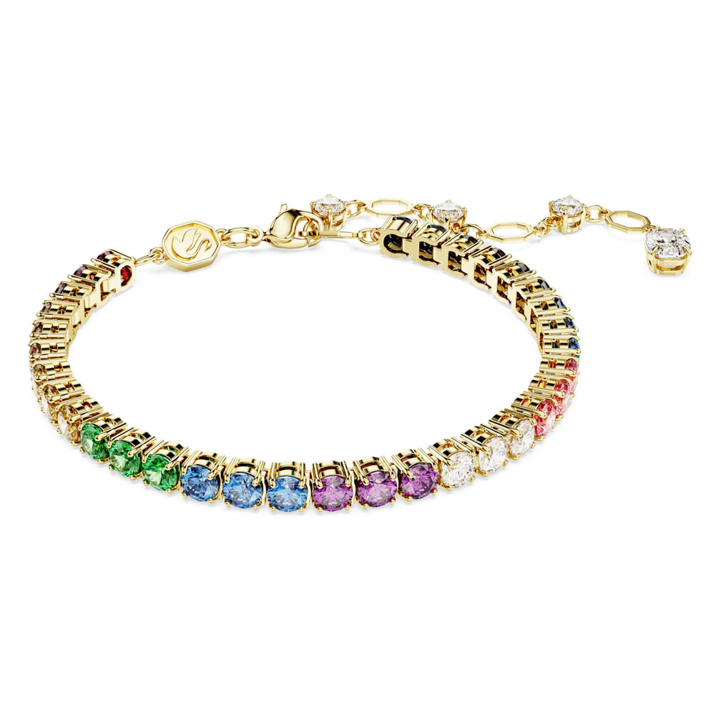 Swarovski Matrix Tennis bracelet Round cut, Multicolored, 18K gold finish