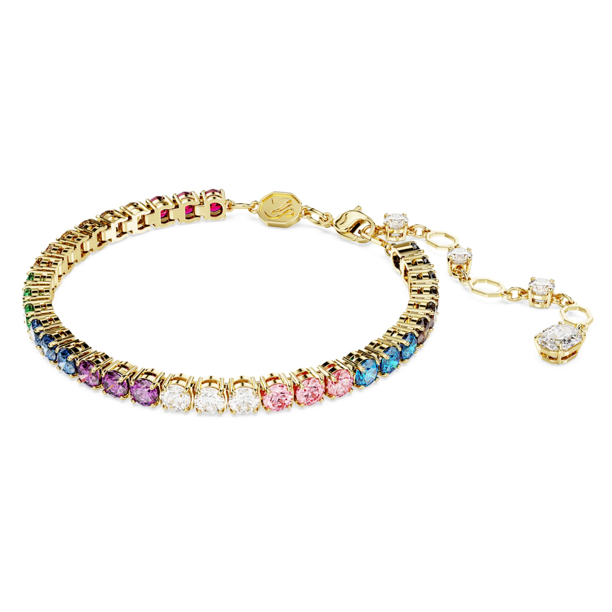 Swarovski Matrix Tennis bracelet Round cut, Multicolored, 18K gold finish