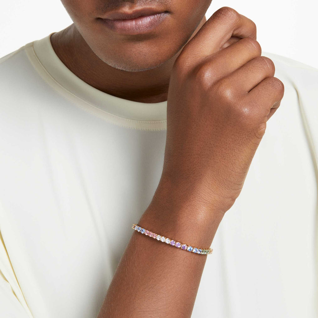 Swarovski Matrix Tennis bracelet Round cut, Multicolored, 18K gold finish