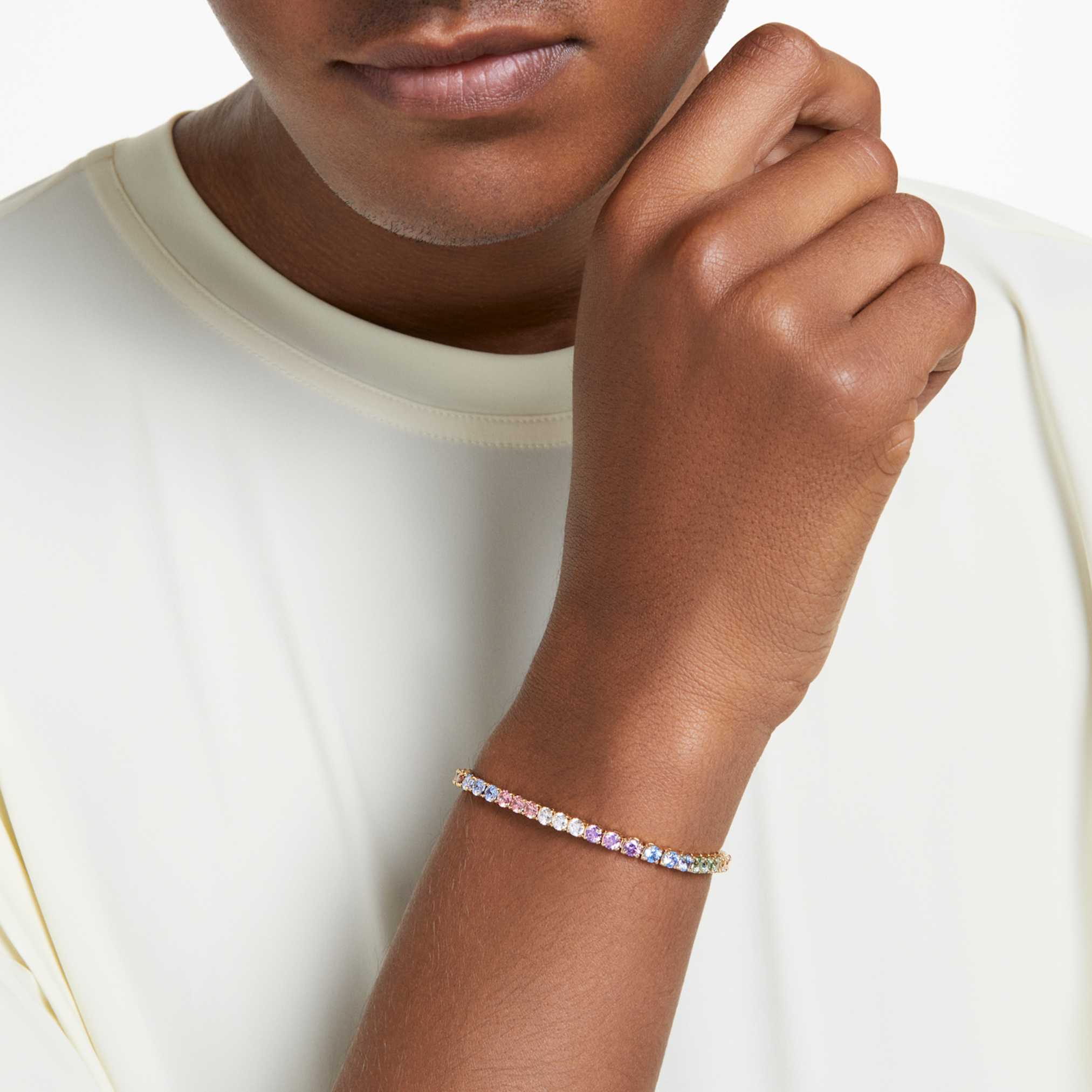 Swarovski Matrix Tennis bracelet Round cut, Multicolored, 18K gold finish