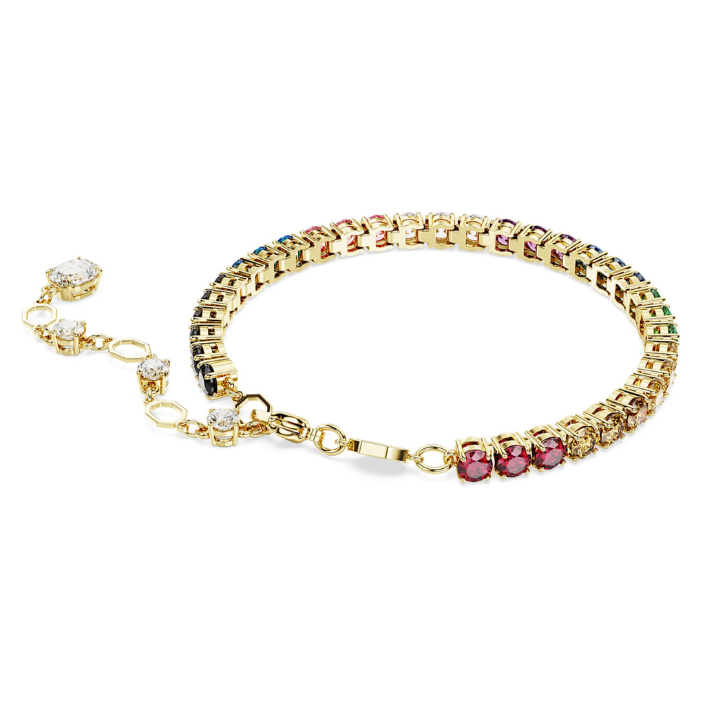 Swarovski Matrix Tennis bracelet Round cut, Multicolored, 18K gold finish