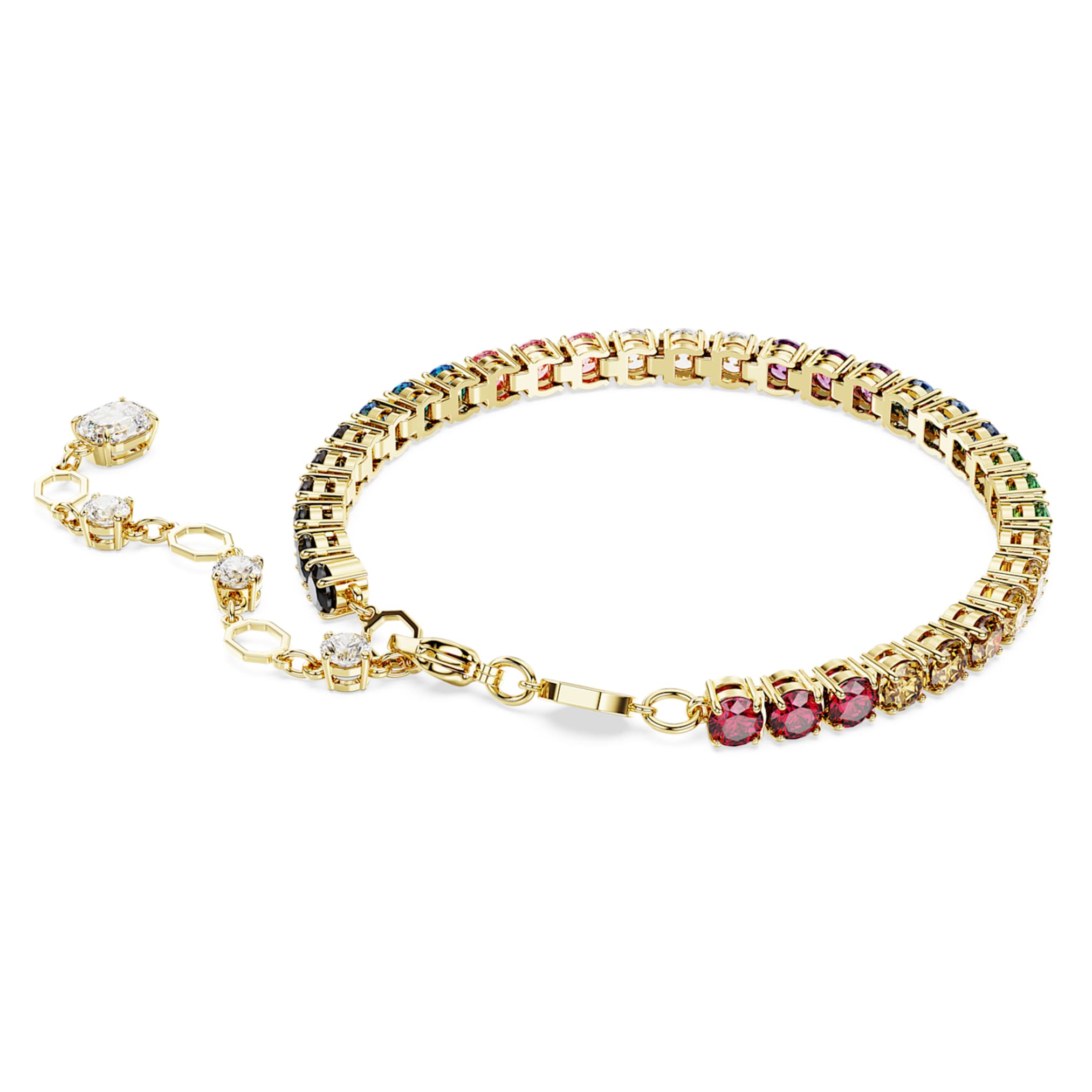 Swarovski Matrix Tennis bracelet Round cut, Multicolored, 18K gold finish