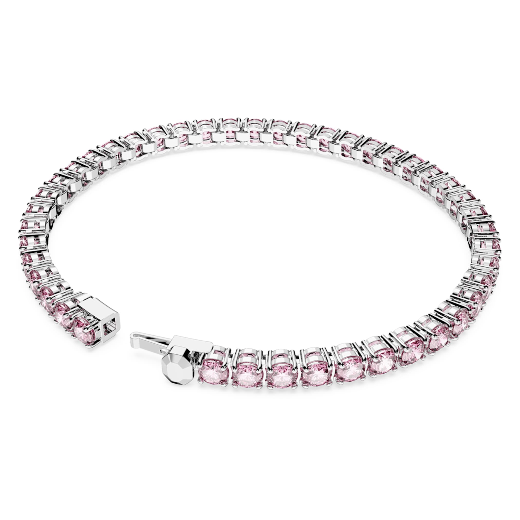 Swarovski Matrix Tennis bracelet Round cut, Pink, Rhodium plated