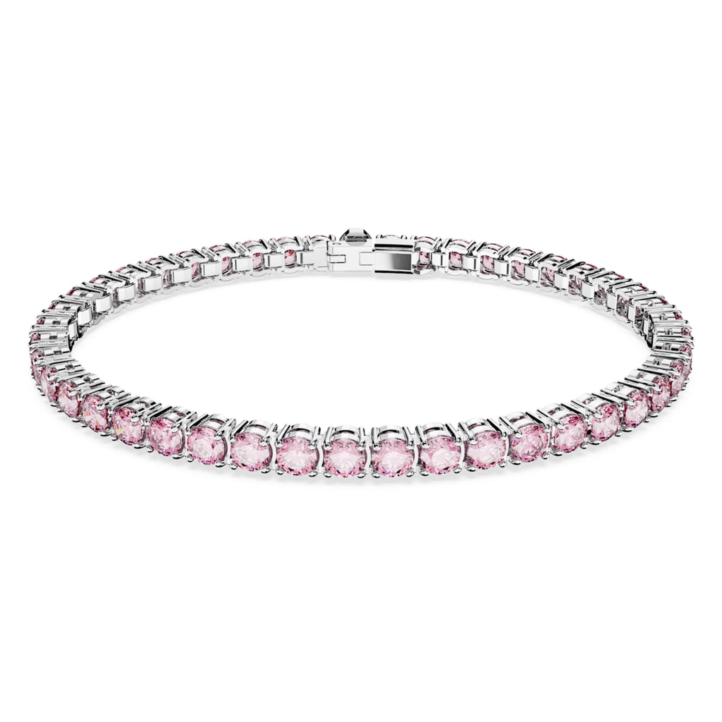 Swarovski Matrix Tennis bracelet Round cut, Pink, Rhodium plated