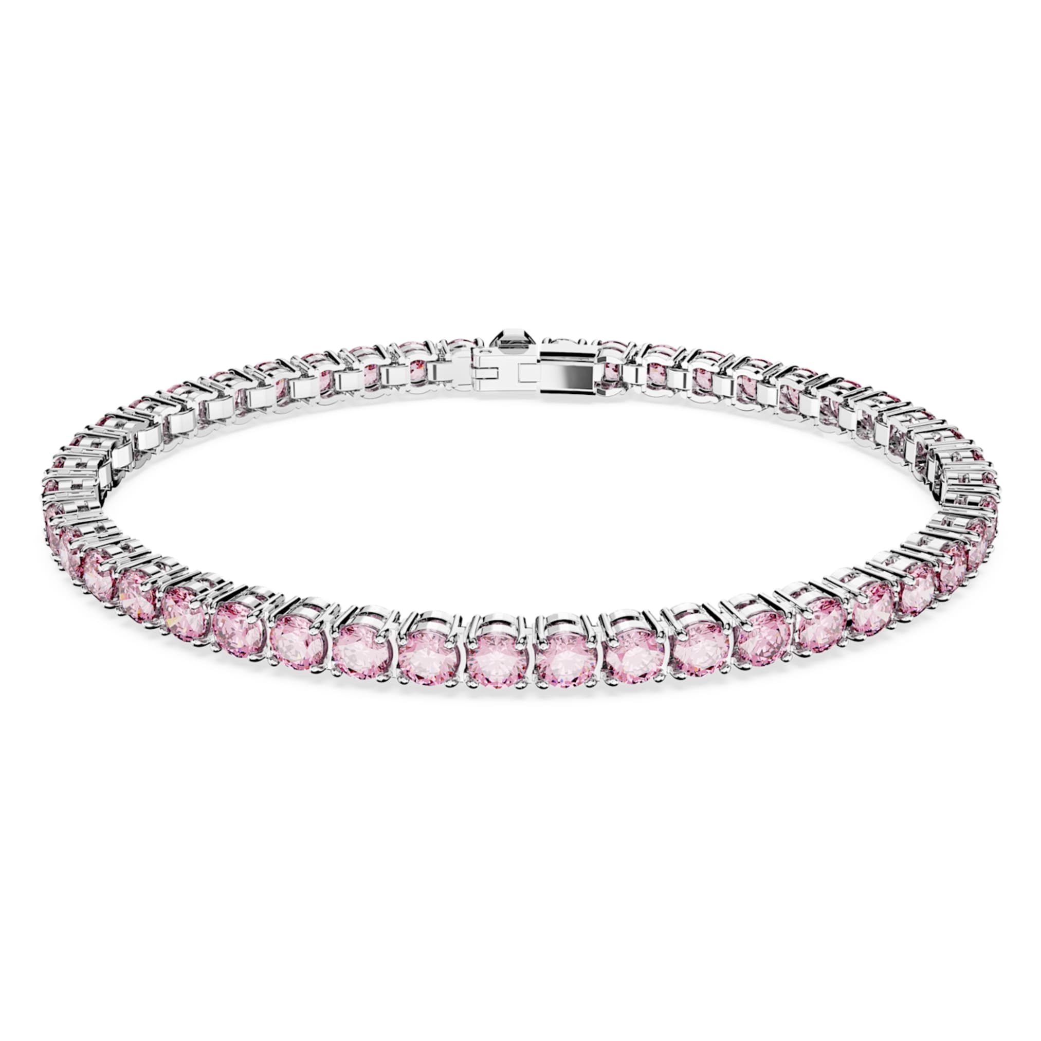 Swarovski Matrix Tennis bracelet Round cut, Pink, Rhodium plated
