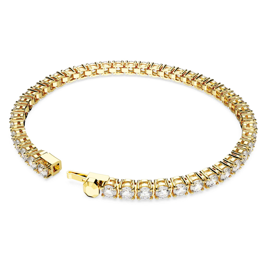 Swarovski Matrix Tennis bracelet Round cut, White, 18K gold finish