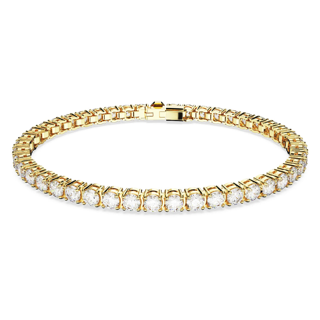 Swarovski Matrix Tennis bracelet Round cut, White, 18K gold finish