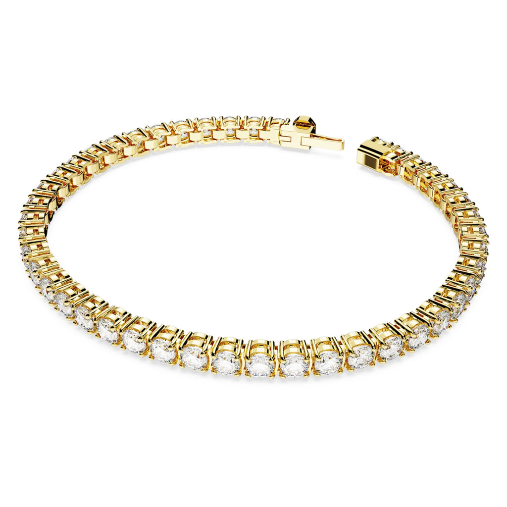 Swarovski Matrix Tennis bracelet Round cut, White, 18K gold finish