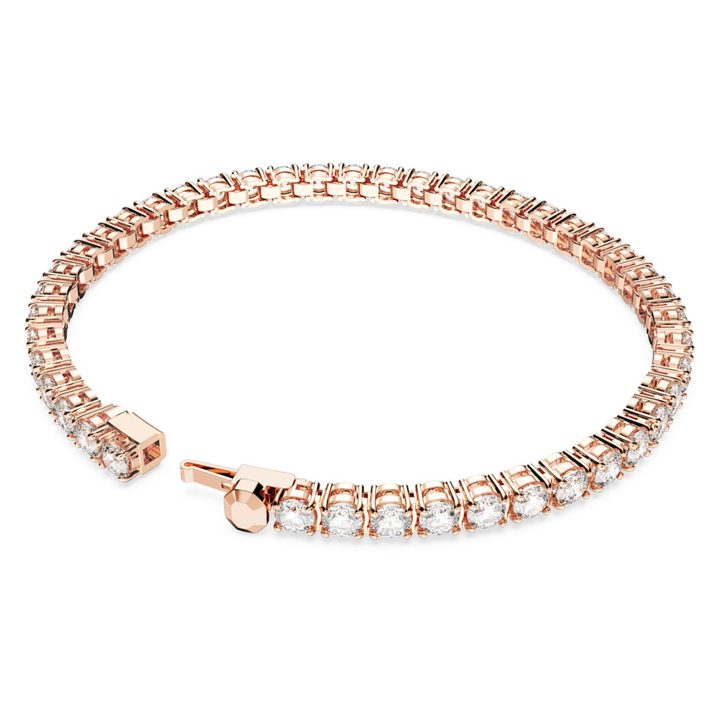 Swarovski Matrix Tennis bracelet Round cut, White, 18K rose gold finish