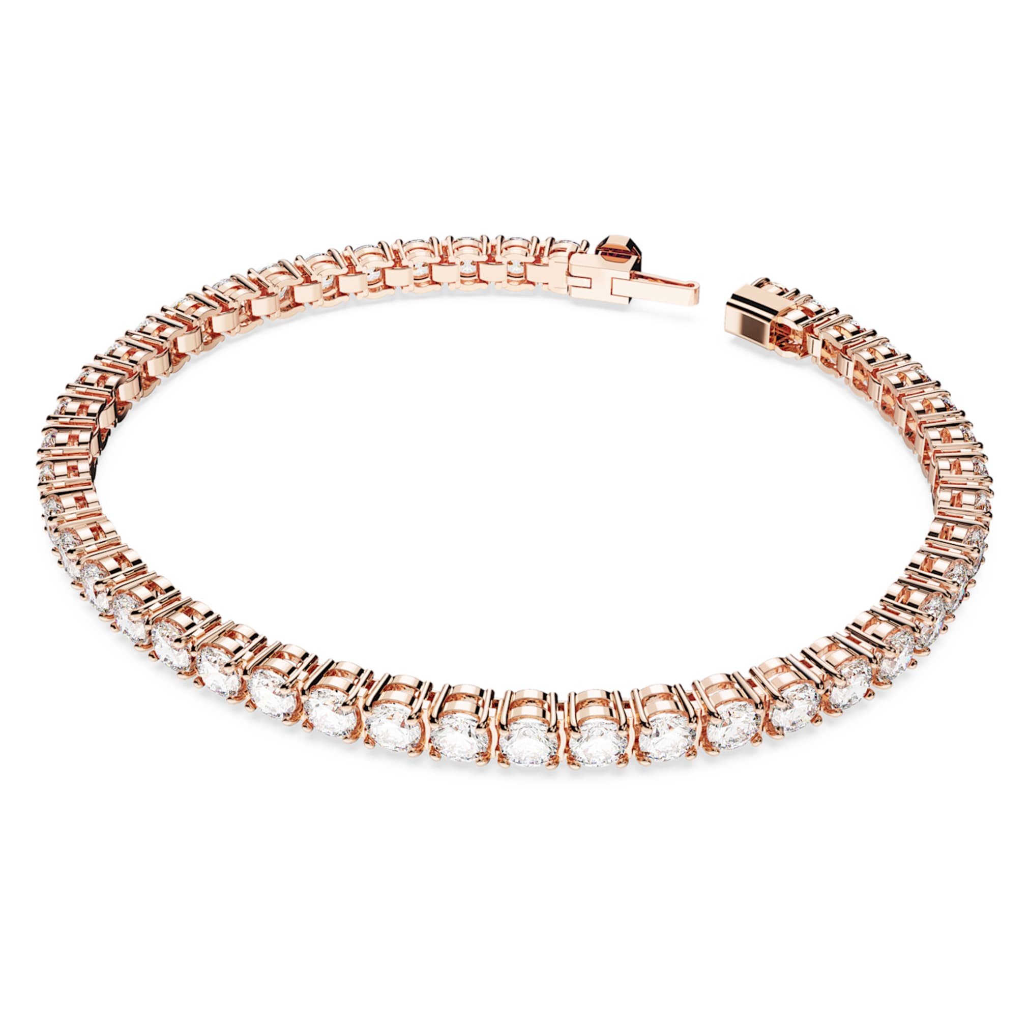 Swarovski Matrix Tennis bracelet Round cut, White, 18K rose gold finish