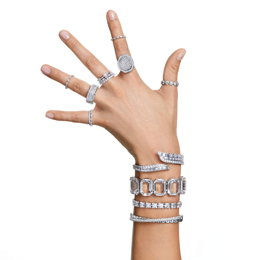 Swarovski Matrix Tennis bracelet White, Rhodium plated