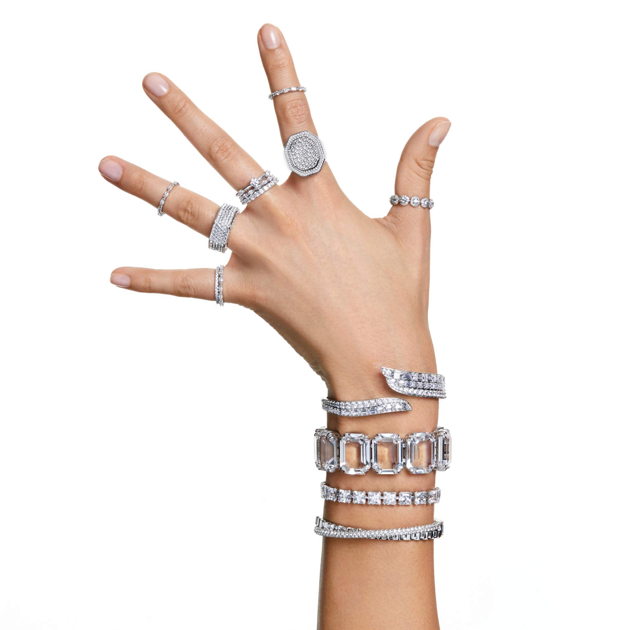 Swarovski Matrix Tennis bracelet White, Rhodium plated
