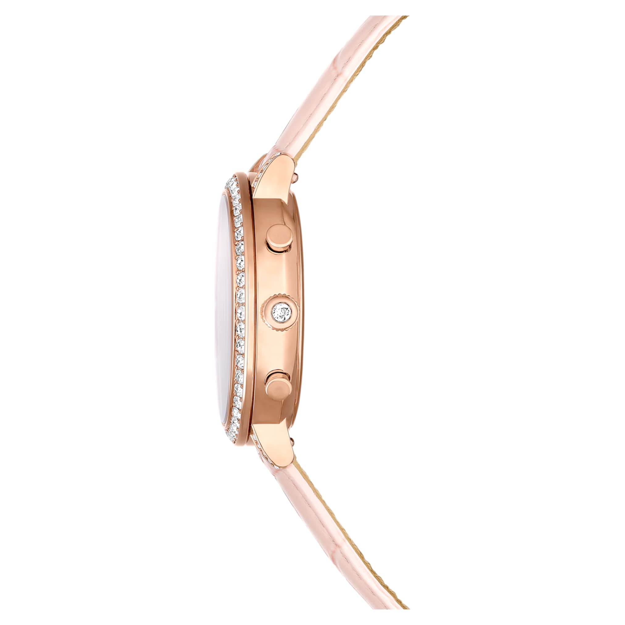 Swarovski Matrix tennis chrono watch Swiss Made, Leather strap, Pink, Rose gold-tone finish