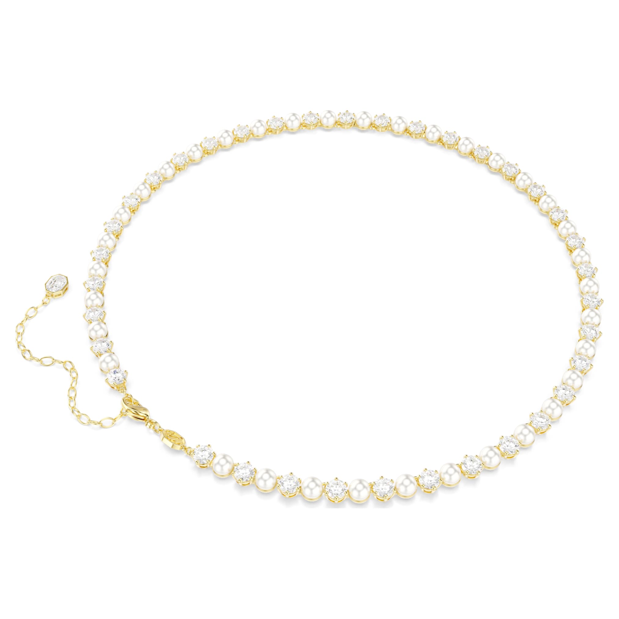 Swarovski Matrix Tennis necklace Crystal pearl, Round cut, White, 18K gold finish
