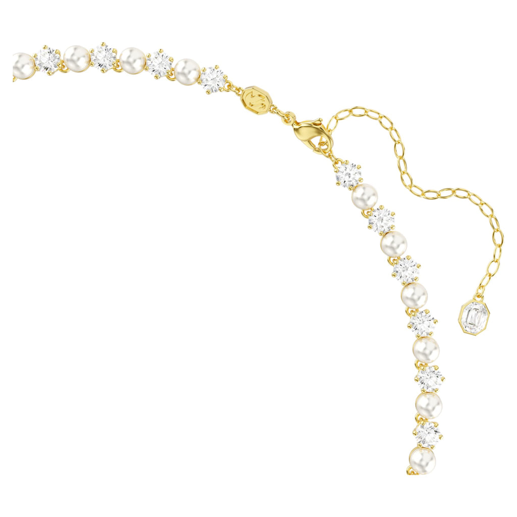 Swarovski Matrix Tennis necklace Crystal pearl, Round cut, White, 18K gold finish
