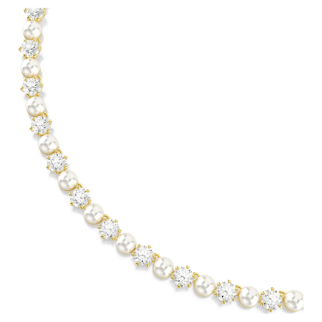 Swarovski Matrix Tennis necklace Crystal pearl, Round cut, White, 18K gold finish