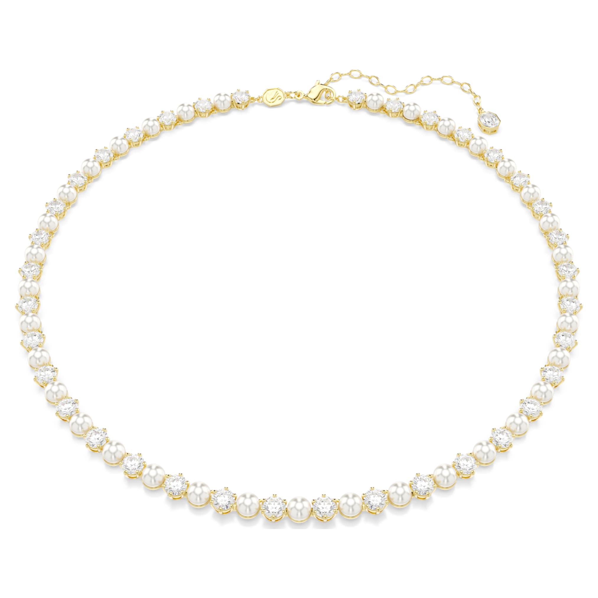 Swarovski Matrix Tennis necklace Crystal pearl, Round cut, White, 18K gold finish