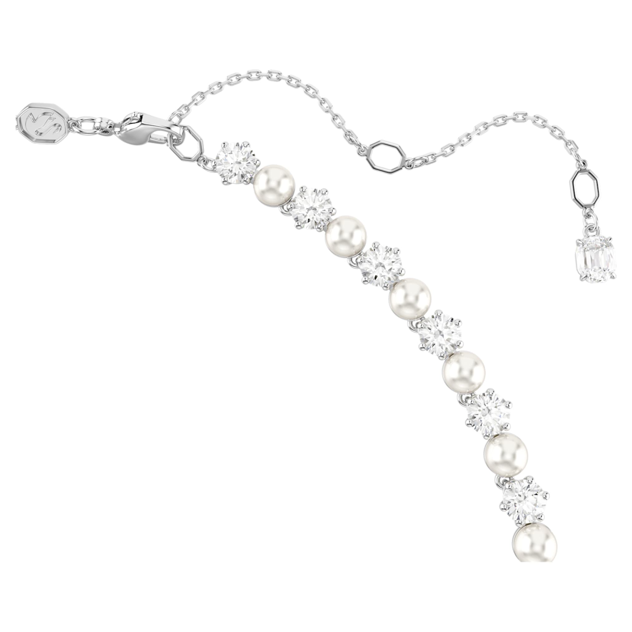 Swarovski Matrix Tennis necklace Crystal pearl, Round cut, White, Rhodium plated