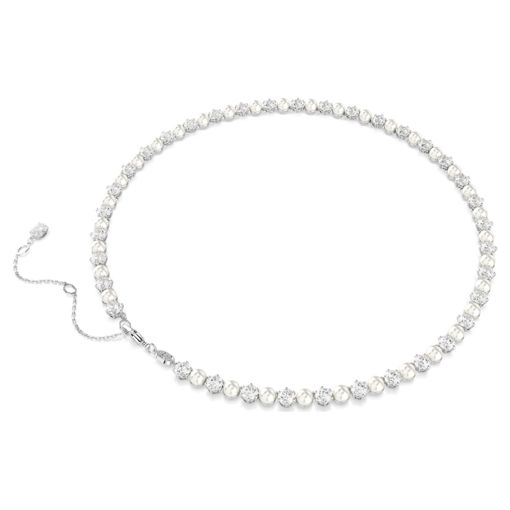 Swarovski Matrix Tennis necklace Crystal pearl, Round cut, White, Rhodium plated