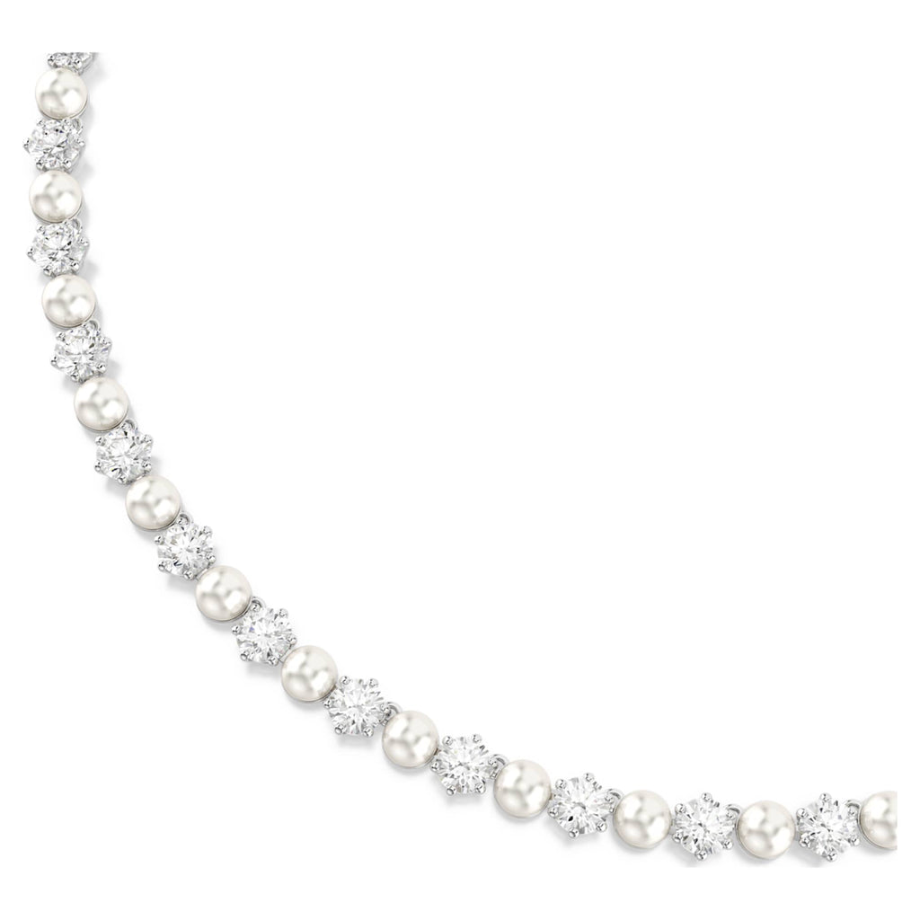Swarovski Matrix Tennis necklace Crystal pearl, Round cut, White, Rhodium plated