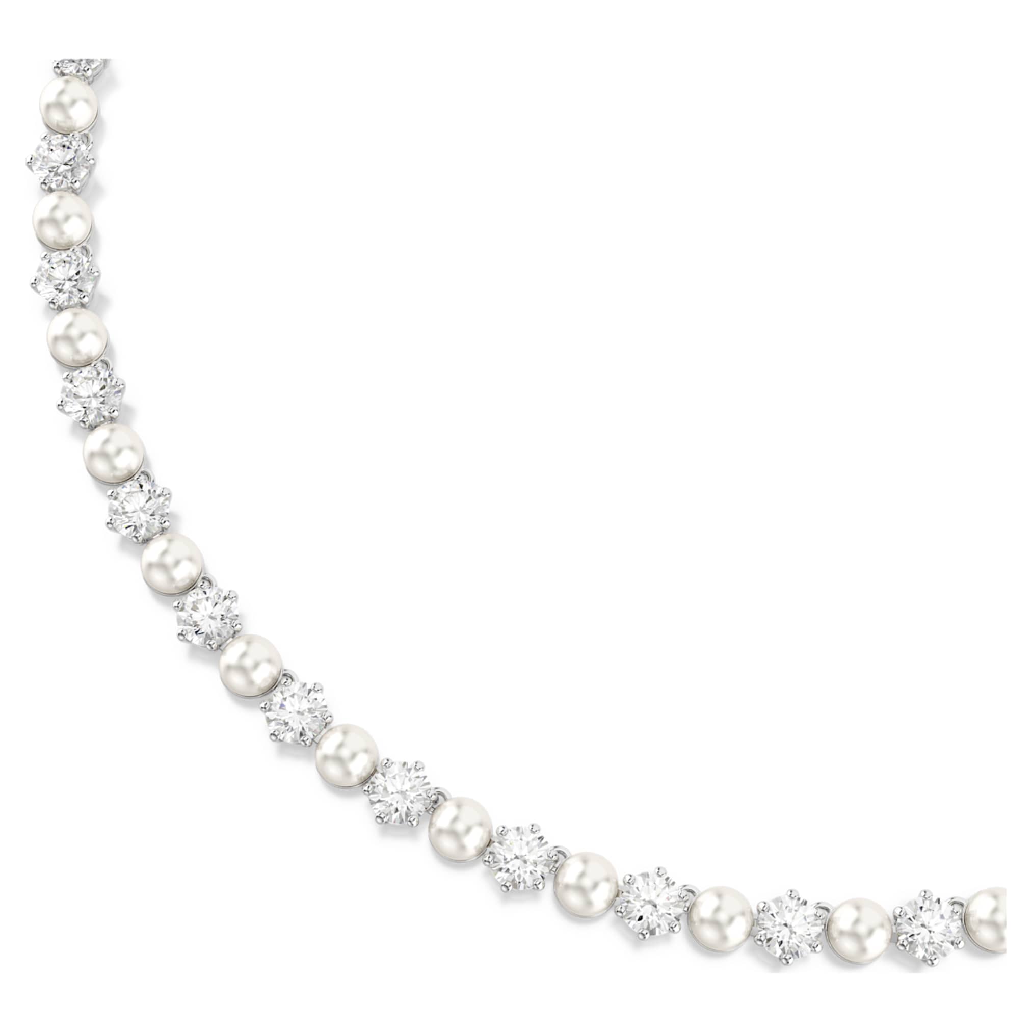 Swarovski Matrix Tennis necklace Crystal pearl, Round cut, White, Rhodium plated