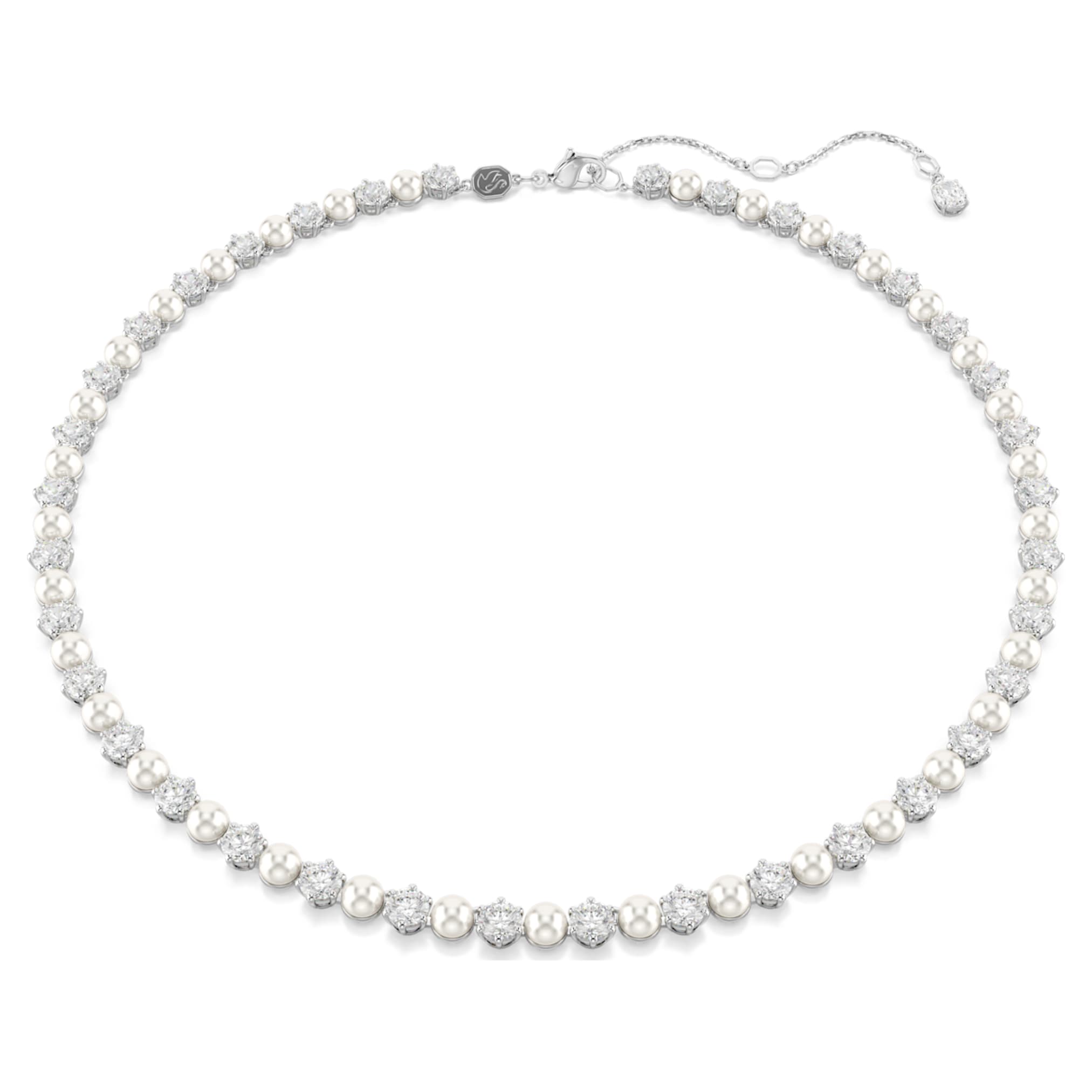 Swarovski Matrix Tennis necklace Crystal pearl, Round cut, White, Rhodium plated
