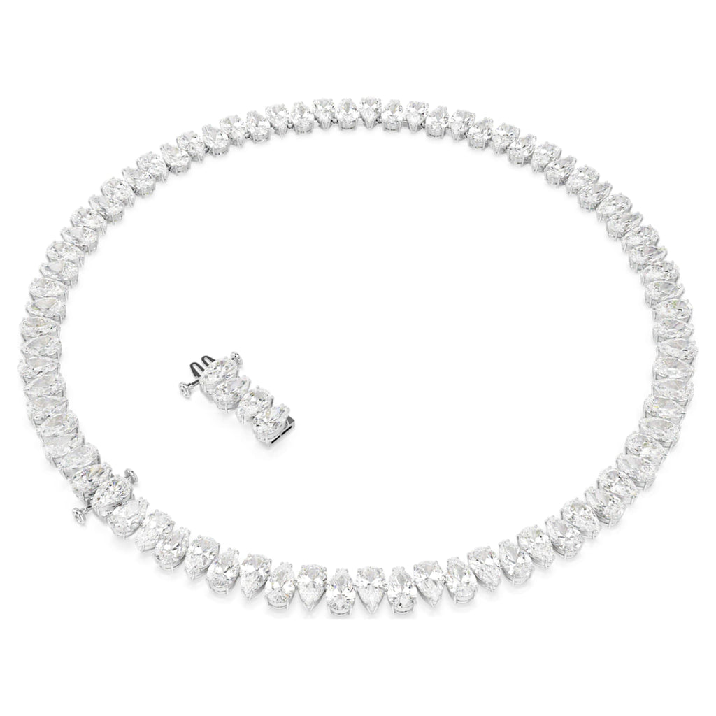Swarovski Matrix Tennis necklace Pear cut, White, Rhodium plated