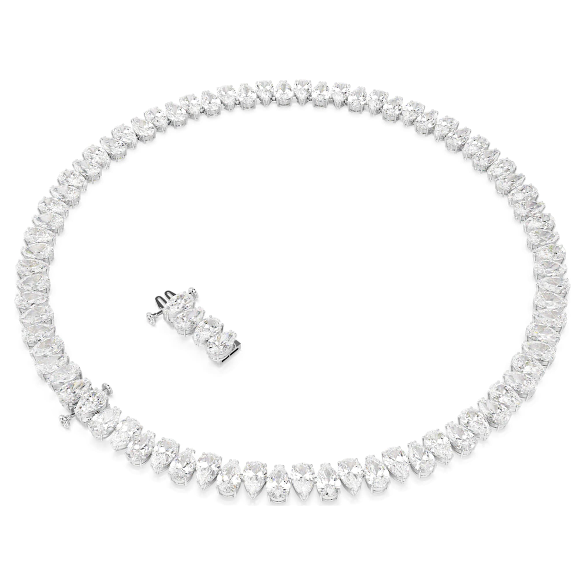 Swarovski Matrix Tennis necklace Pear cut, White, Rhodium plated