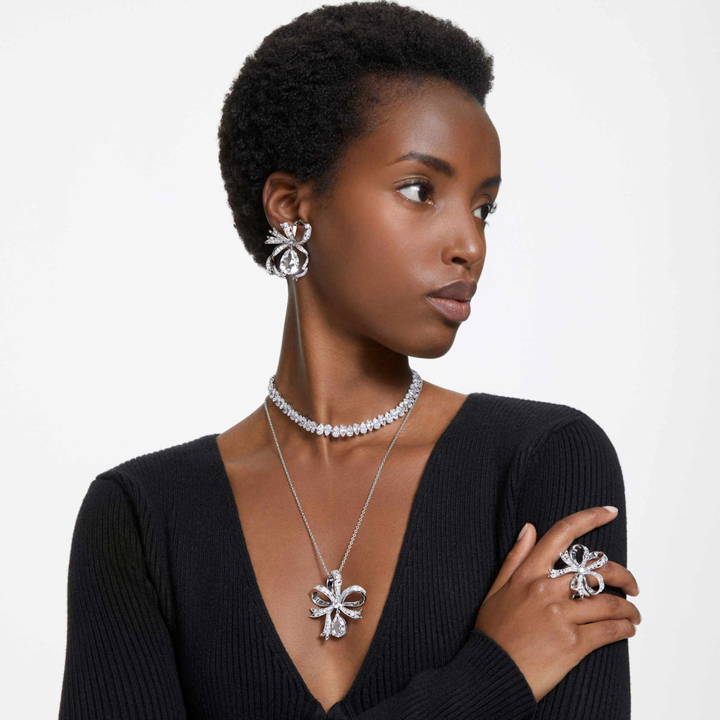 Swarovski Matrix Tennis necklace Pear cut, White, Rhodium plated
