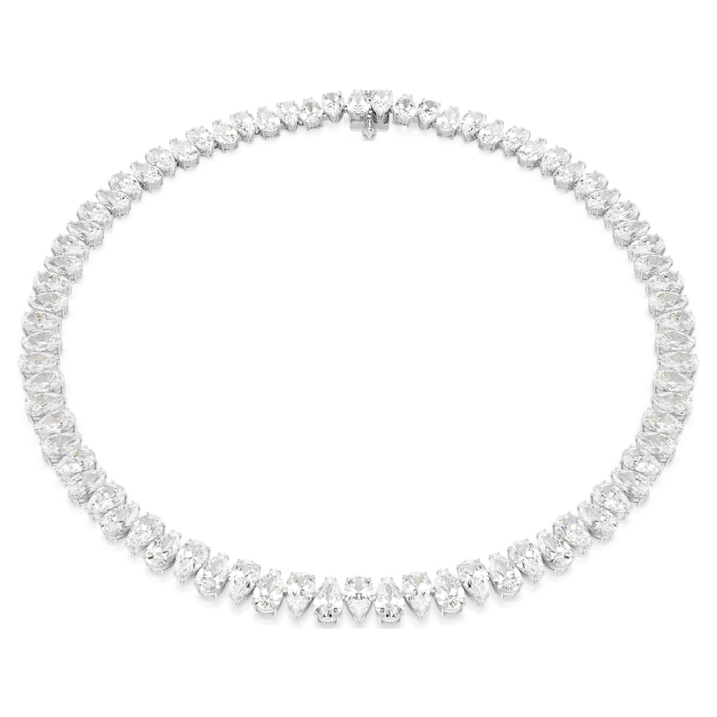 Swarovski Matrix Tennis necklace Pear cut, White, Rhodium plated