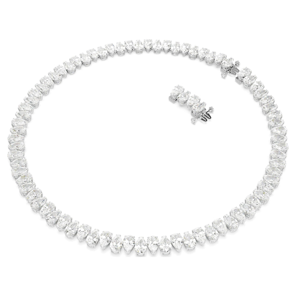Swarovski Matrix Tennis necklace Pear cut, White, Rhodium plated