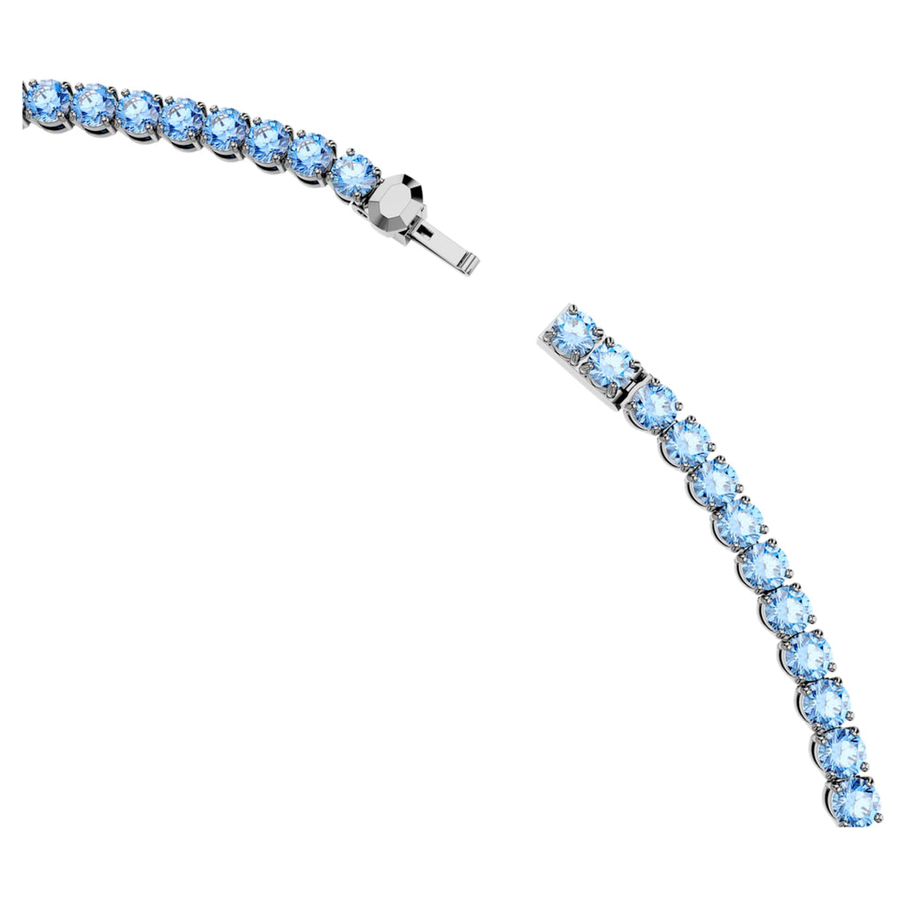 Swarovski Matrix Tennis necklace Round cut, Blue, Ruthenium plated
