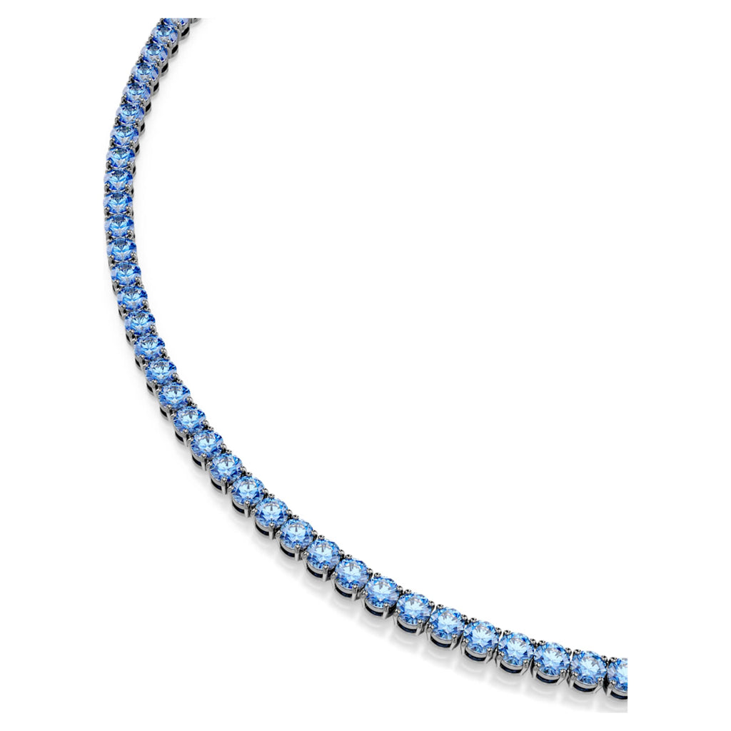Swarovski Matrix Tennis necklace Round cut, Blue, Ruthenium plated