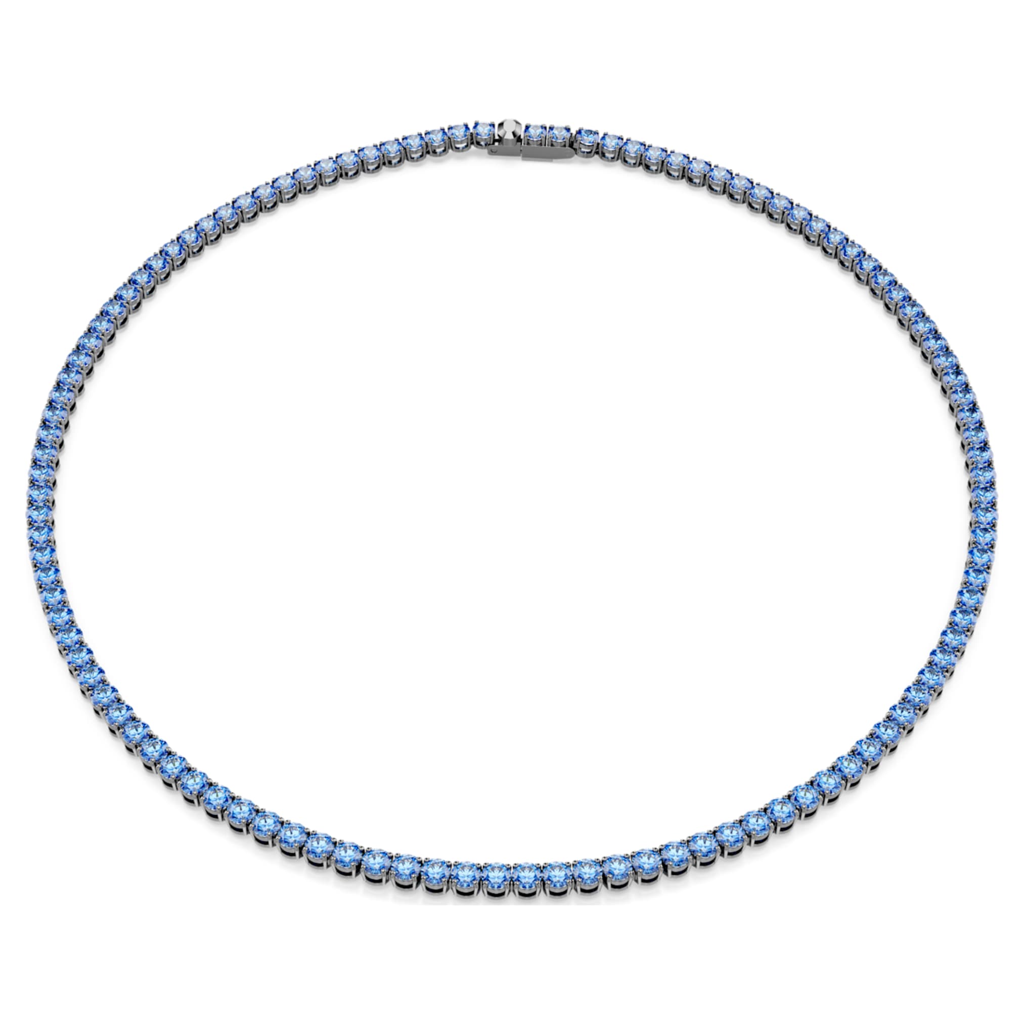 Swarovski Matrix Tennis necklace Round cut, Blue, Ruthenium plated