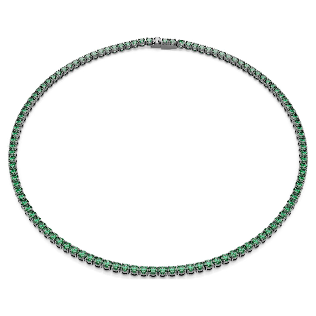 Swarovski Matrix Tennis necklace Round cut, Green, Ruthenium plated