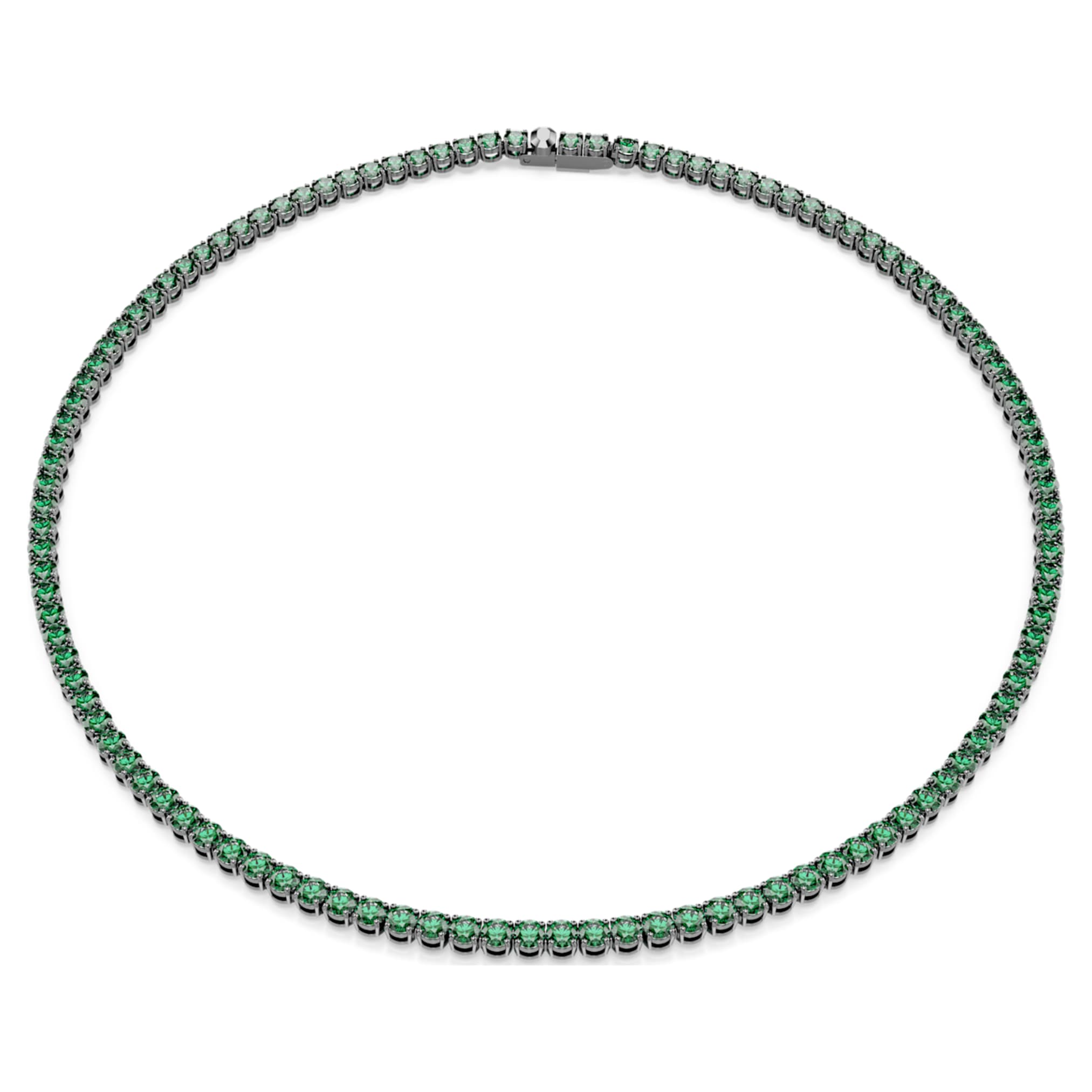 Swarovski Matrix Tennis necklace Round cut, Green, Ruthenium plated