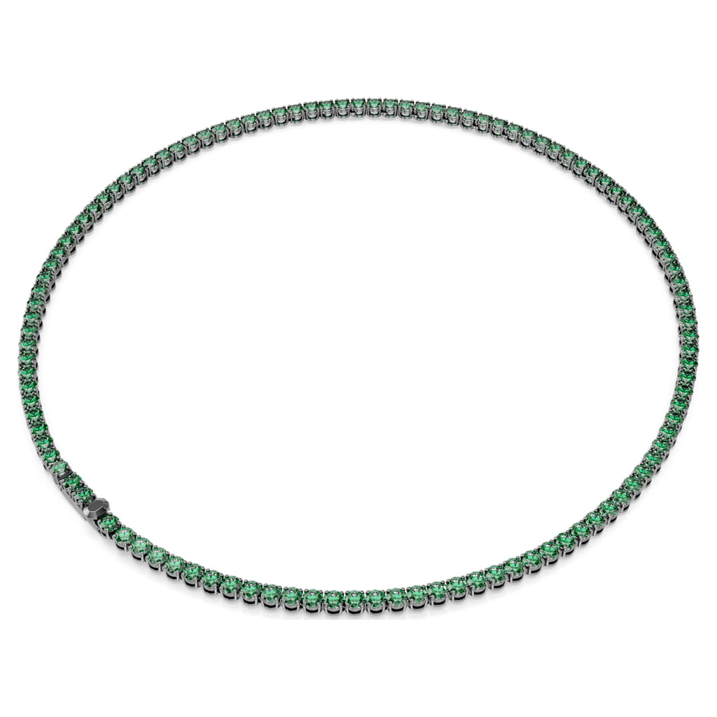Swarovski Matrix Tennis necklace Round cut, Green, Ruthenium plated