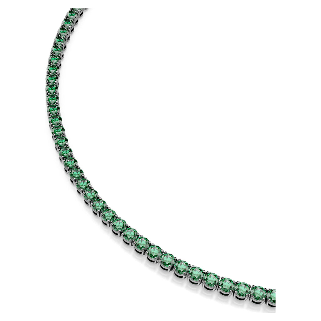 Swarovski Matrix Tennis necklace Round cut, Green, Ruthenium plated