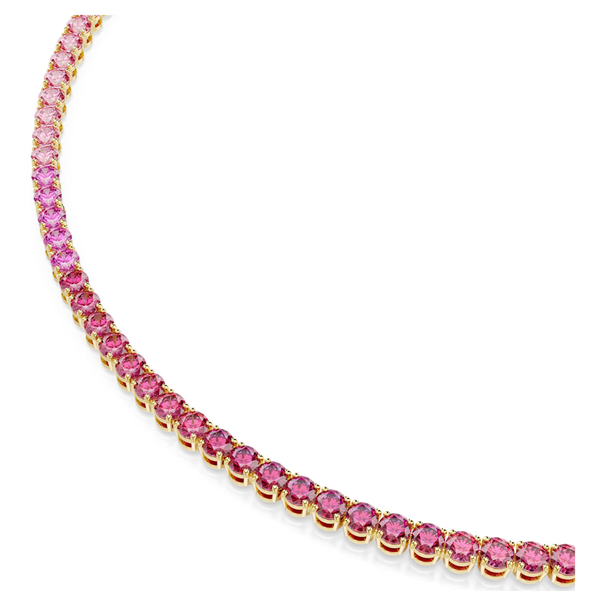 Swarovski Matrix Tennis necklace Round cut, Pink, 18K gold finish