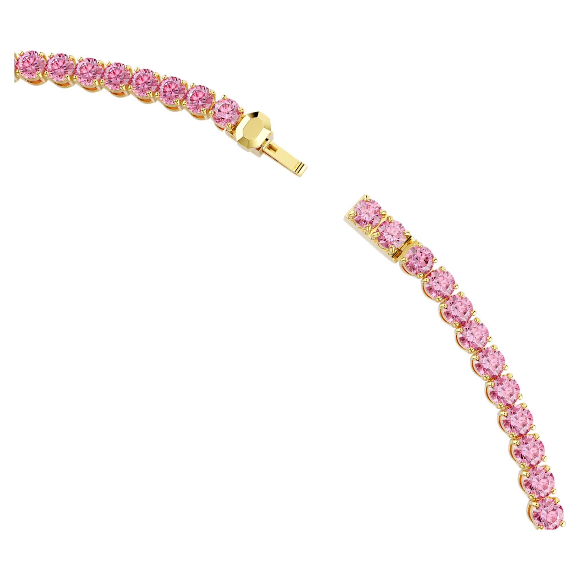 Swarovski Matrix Tennis necklace Round cut, Pink, 18K gold finish