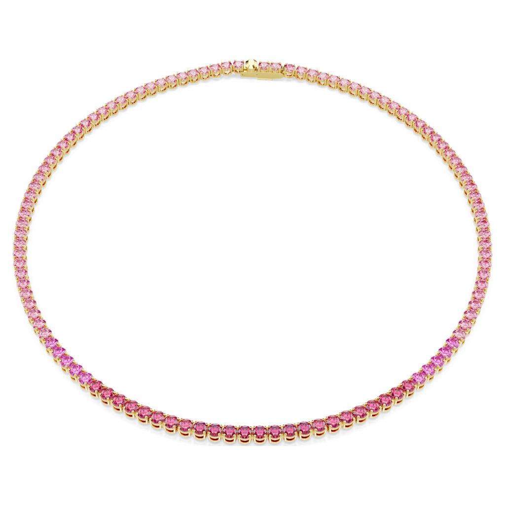 Swarovski Matrix Tennis necklace Round cut, Pink, 18K gold finish